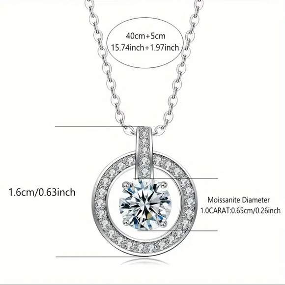 1CT Moissanite Pendant Platinum Plated Necklace - Picture 3 of 4